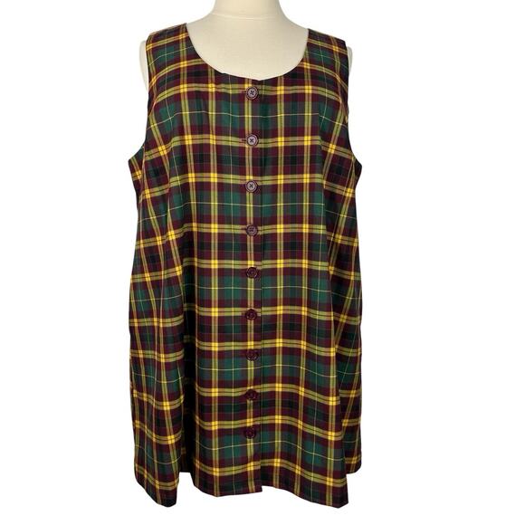 ModCloth Dress Women 3X Burgundy Green Plaid Button Shift Jumper Mod Preppy Fall - Picture 1 of 13